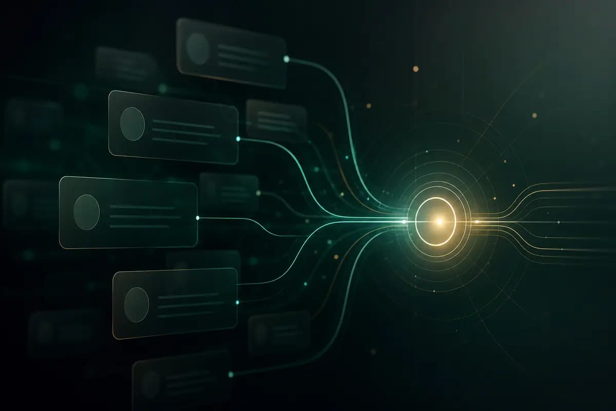 Information pathways resolving into one clear illuminated point